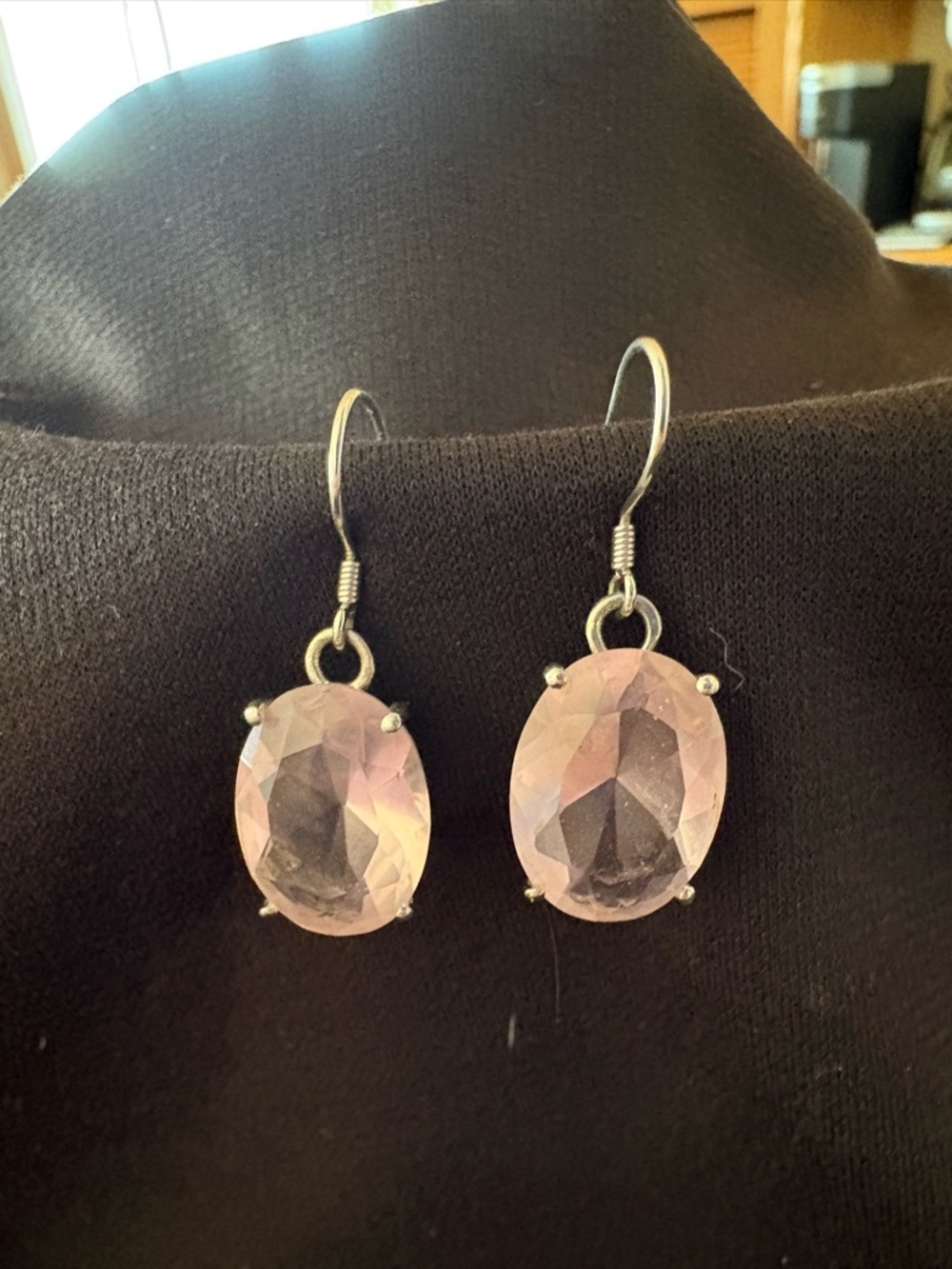 Sterling Silver Pink Oval Faceted Drop Earrings